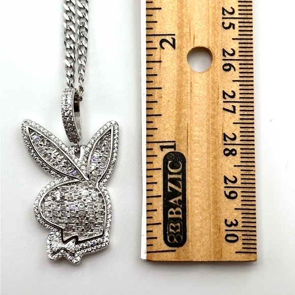 925 Sterling Silver Playboy Bunny Baguette Necklace - Picture 3 of 11